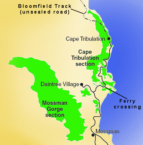 map of the daintree national park and region
