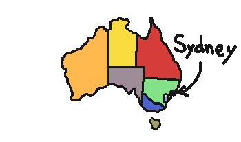map of australia showing sydney in new south wales